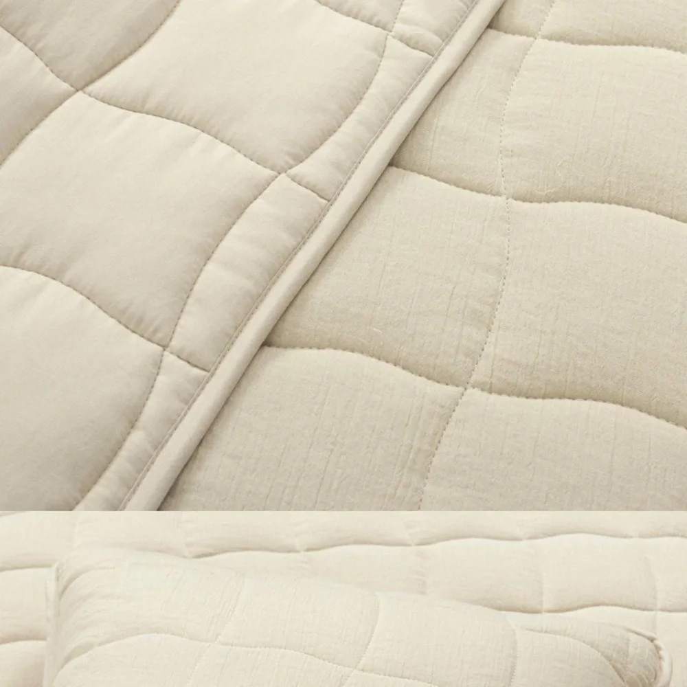 NWT Lush Decor 3pc Full/Queen beige Gauze Quilted Bedding Set